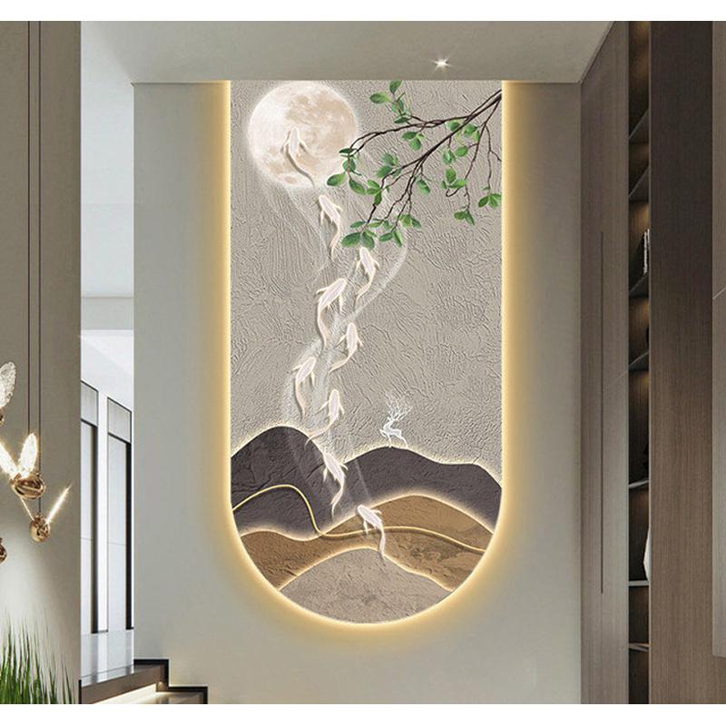 入户九鱼图跃龙门发光壁画走廊正对墙灯画装饰画现代玄关过道挂画