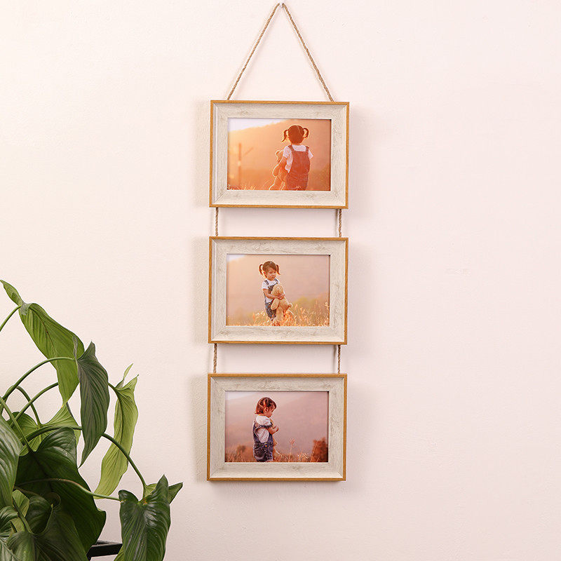 58n6寸洗照片做成相框挂墙7寸a4寸联组挂式相片框二连三麻绳合照