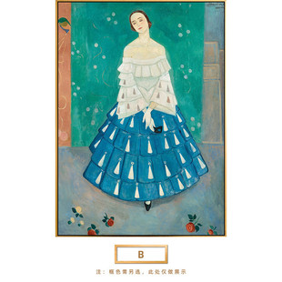 纳尔乔林背景墙壁画裙少女艺术挂画服装店网红直播间蓝公寓装饰画