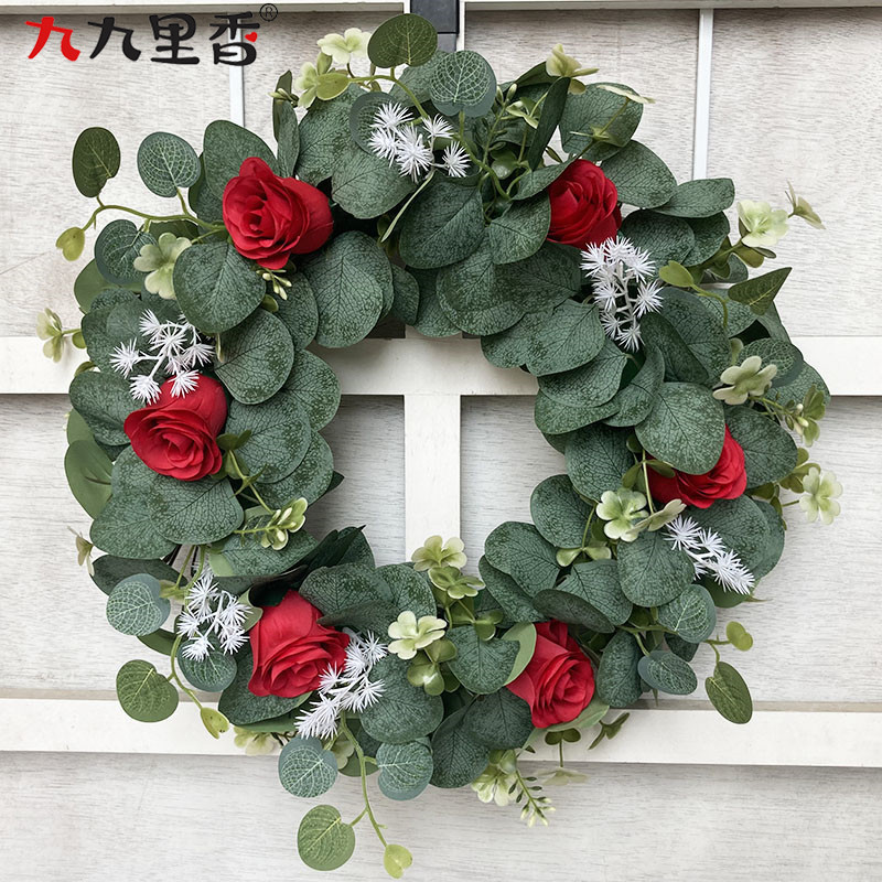 门情人节花环仿真花环美式饰大号玫瑰花环婚庆派对花环用品