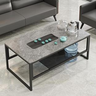 简约现代白色岩板功夫茶几茶盘一体自动上水功夫泡茶台喝茶桌整套