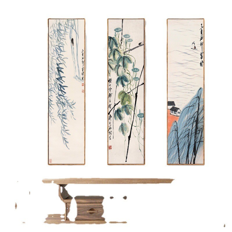 新中式客厅装饰画布画四联组合墙挂画办公室书房玄关水墨壁画花卉