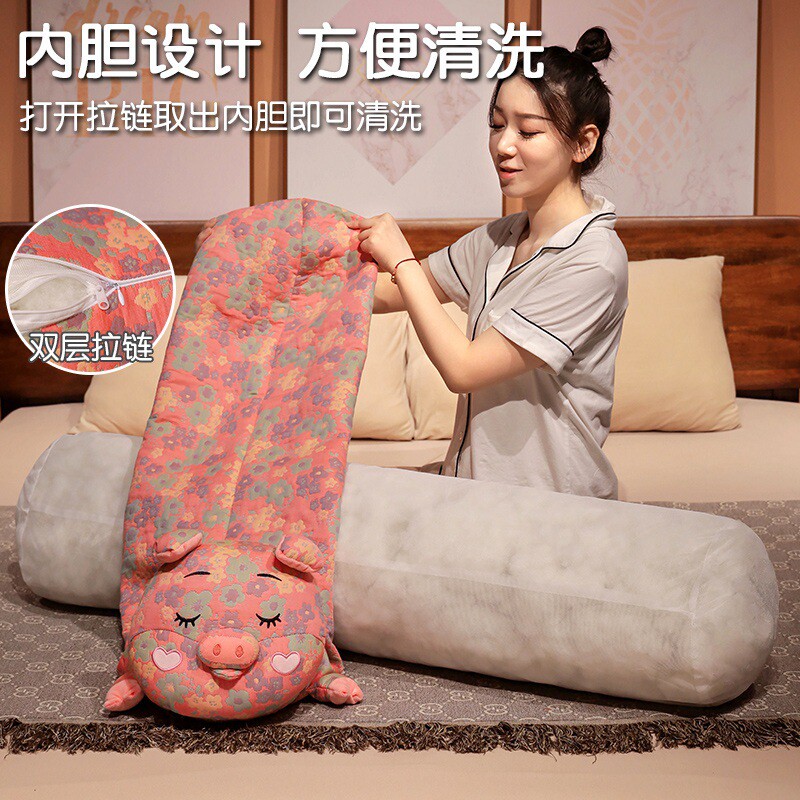 三层纱趴狗猪猪长条抱枕女生睡觉床上夹腿侧睡枕头孕妇男生款靠枕