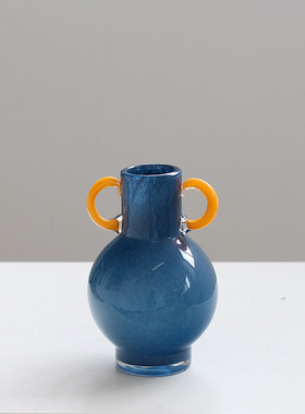 摆件创意手工双耳渐变直筒花瓶高级感餐桌电视柜软装中古北欧批发