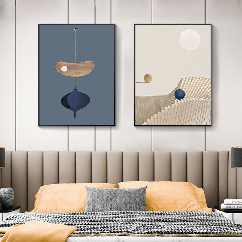 背景墙壁画卧室床头装饰画房间温馨挂画主卧现代简约轻奢两联画