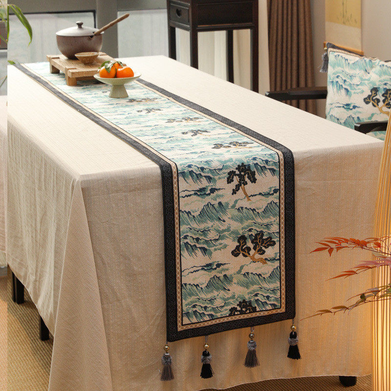 新中式电视柜桌旗高级感复古长条盖布餐边柜禅意台布边柜旗布防尘