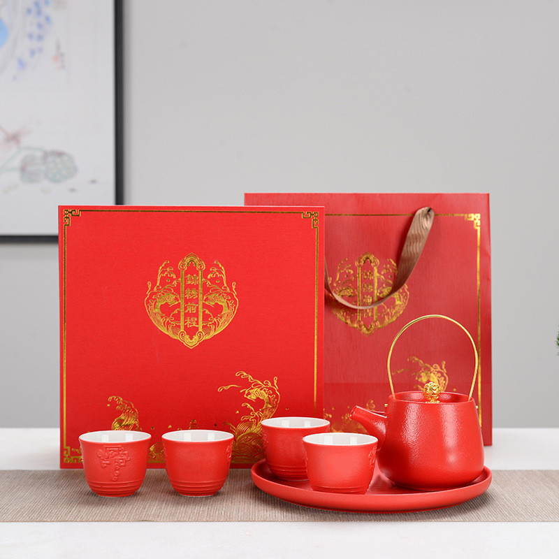 中式批发结婚茶具套装结婚回礼茶壶茶杯套装新娘陪嫁送朋友送闺蜜