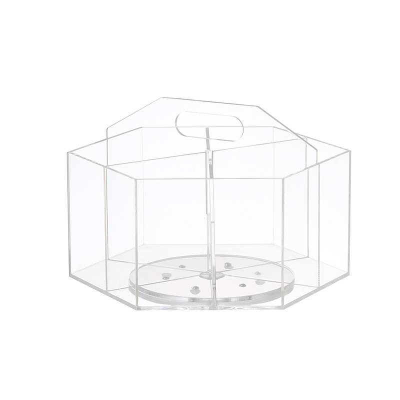 热销笔筒亚克力桌面旋转储物办公收纳盒六边形文具盒带手柄