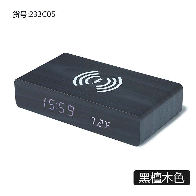 创意新款木头钟led电子手机数码无线充电器显示湿度温度床头闹钟