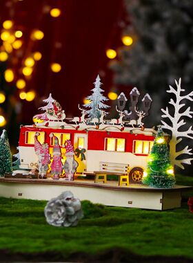 圣诞摆件发光木质led新款旅游巴士家庭聚会客厅桌面装饰摆件