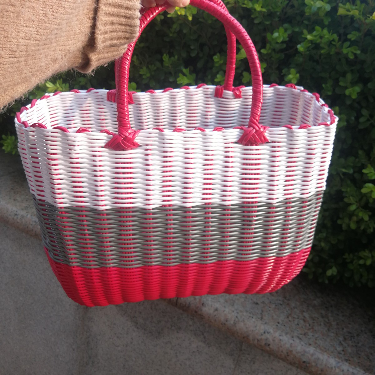 vjw5菜篮子手提篮篮子塑料编织篮洗澡篮采摘篮宠物大容量户外野餐