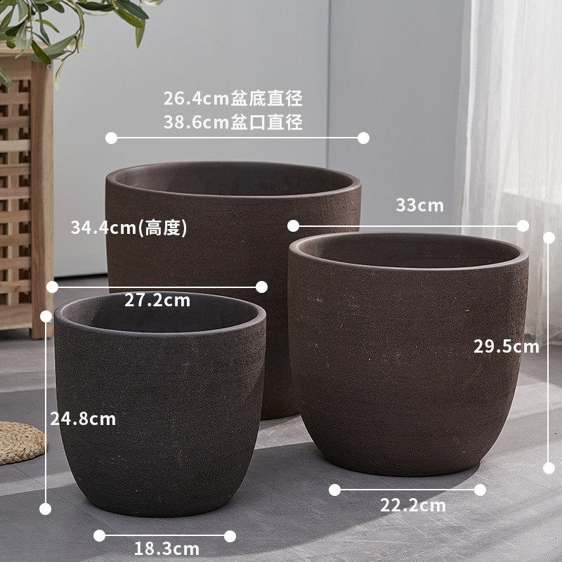 大号紫砂粗花盆绿植盆栽户外庭院园林客厅大口径透气陶罐落地式