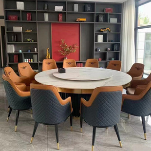 电动酒店餐桌大圆桌16人座包厢大圆桌20人餐桌带转盘饭店岩板旋转