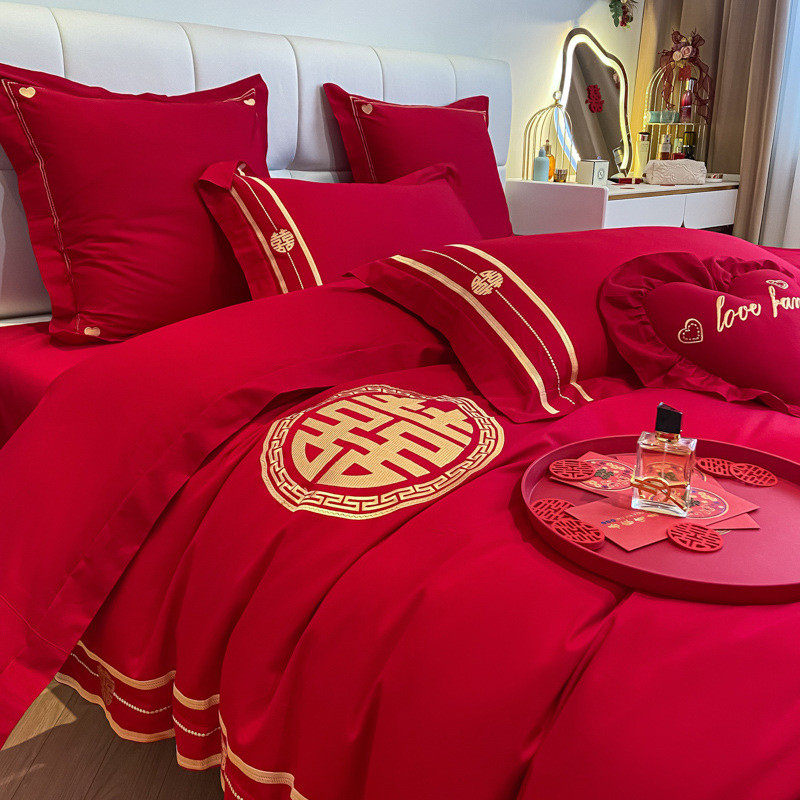 结婚床上用品四件套婚庆纯棉100全棉床单被套大红色喜被新房婚嫁4,床上用品,婚庆床品套件,淘宝优惠券,粉丝福利购,淘宝优惠卷
