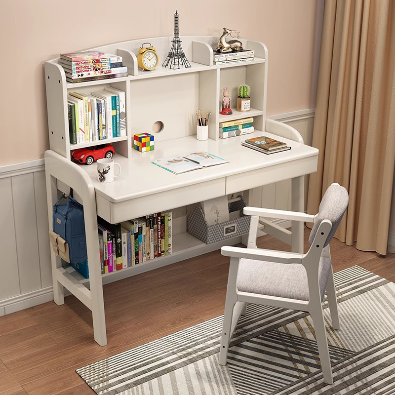 家用一体儿童学习桌椅男孩实木书桌书架组合学生写字桌女孩可升降