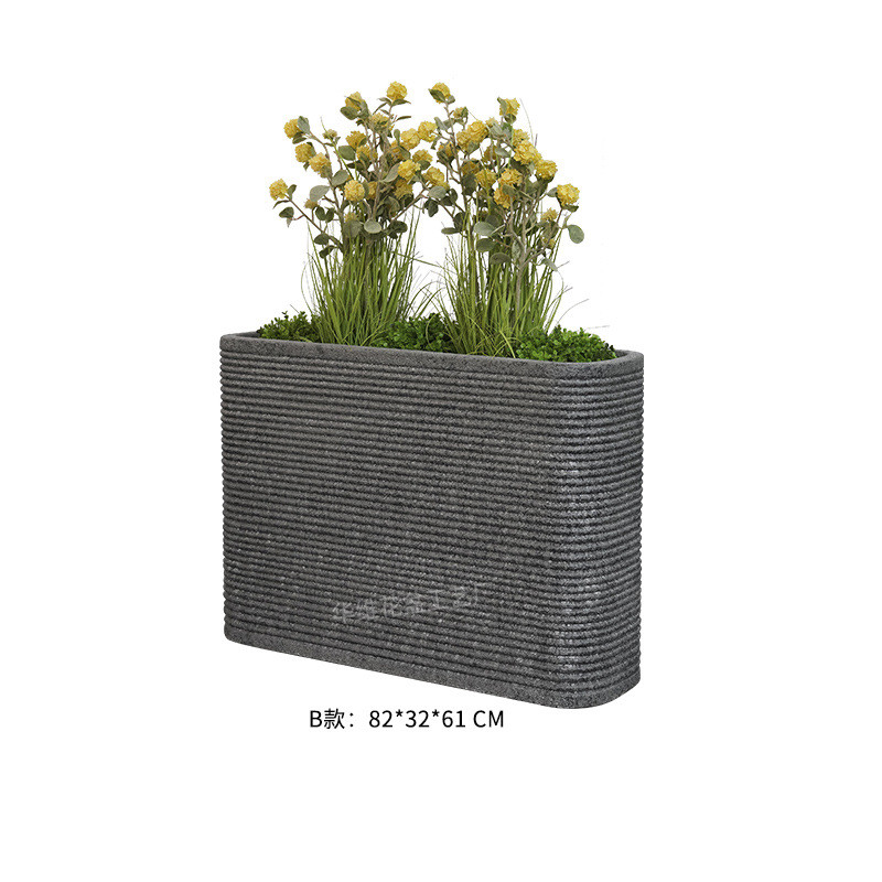 厂家圆条纹边花瓶户外落地花箱水泥绿植盆栽玻璃钢花盆摆件定制