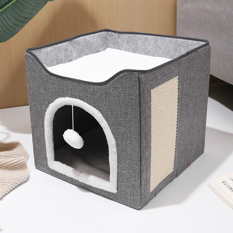 宠物用品猫窝可折叠收纳猫窝四季通用磨爪剑麻垫三层新款