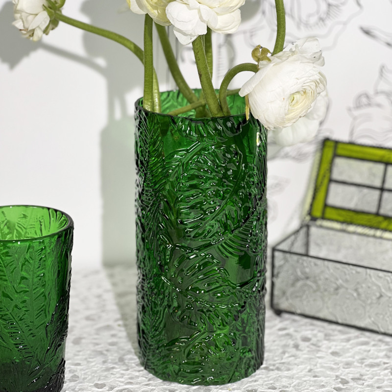 天台华莲复古森林浪漫田野森系美式家居绿色玻璃花瓶咖啡厅新中