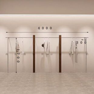 服装店展示架店胡桃色女装实木上墙货架实木落地架陈列架挂衣架