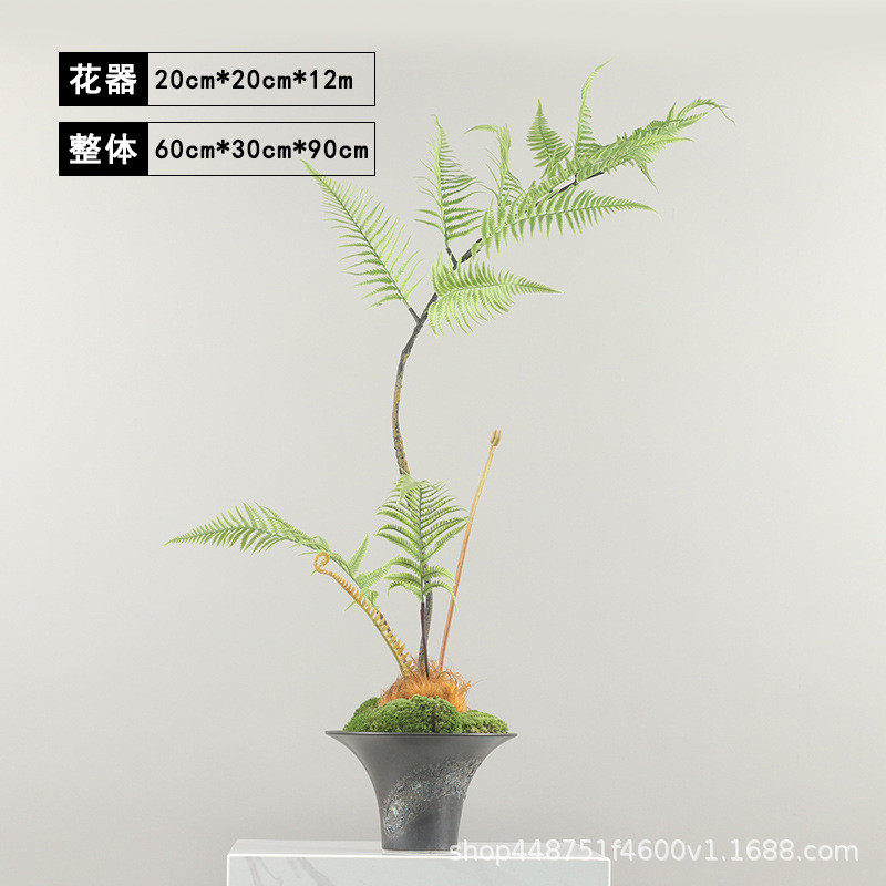 新中式日式创意仿真苔藓文竹花艺禅意茶室民宿茶几博古架桌面摆件