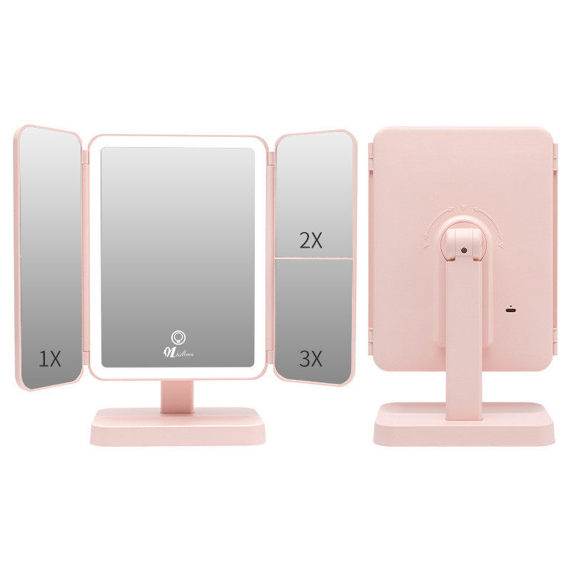 嘉瑶led三折化妆镜子带灯充电款台式ins桌面高级折叠发光梳妆镜子