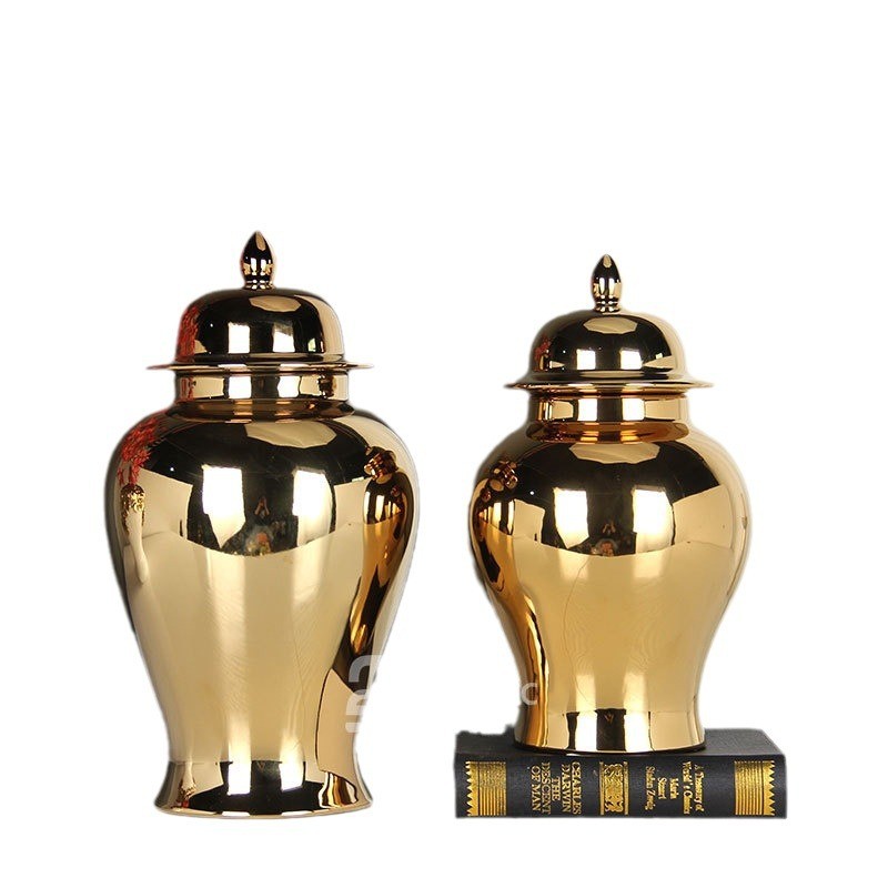 热销轻奢电镀陶瓷将军罐家居玄关花瓶花插工艺品摆件酒店样品房软
