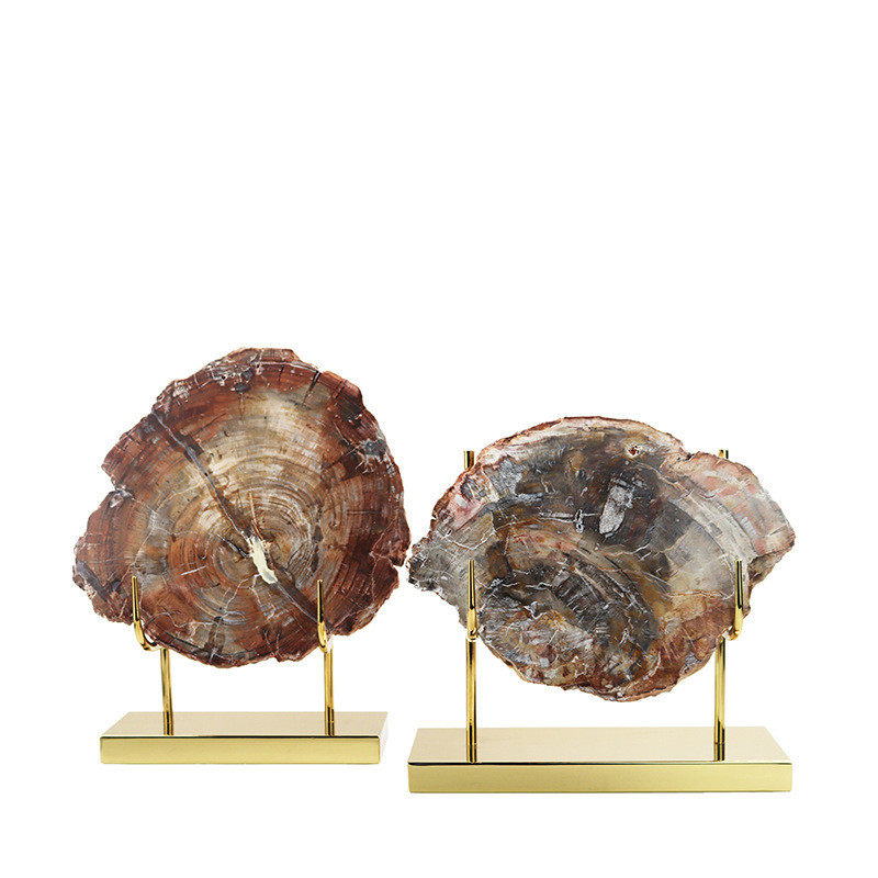 现代新中式样板房摆设玄关黄铜金鱼水晶摆件天然石软装饰品客厅