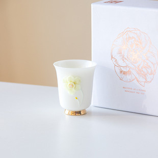 白瓷手工捏花小茶杯单只闻香杯女个人杯主人杯品茗杯功夫茶杯单个