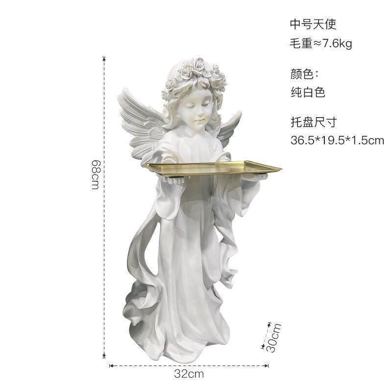 爱丽丝天使欧式复古迎宾树脂落地大型摆件托盘家居客厅装饰品软装