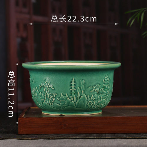 宜兴紫砂花盆水釉批发创意仿古圆形桌面创意植物装饰绿萝多肉yz13