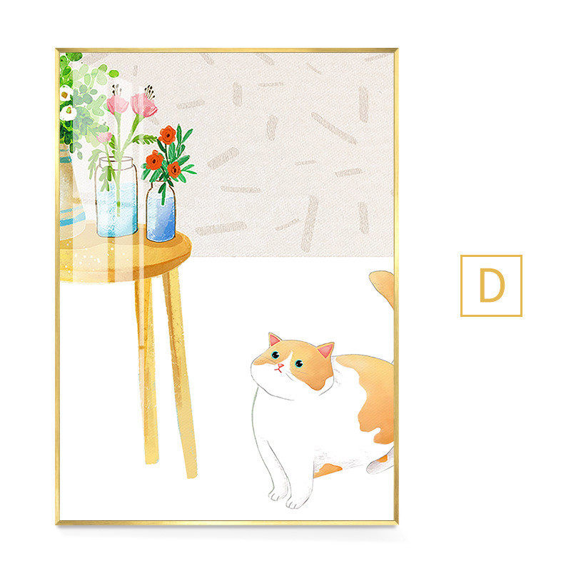 猫的儿童房猫咪装饰画北欧风格客厅挂画小清新生活画卡通床头画