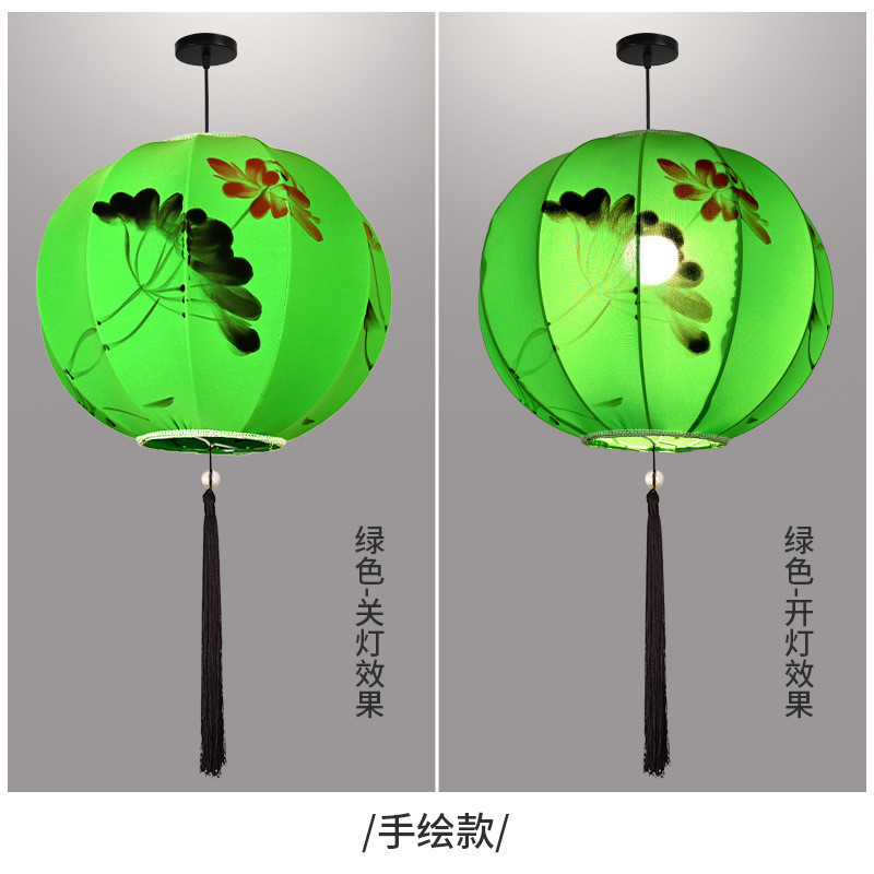 手绘彩色圆形广告中式国潮风灯笼春节景区婚礼装饰新中式布艺吊灯