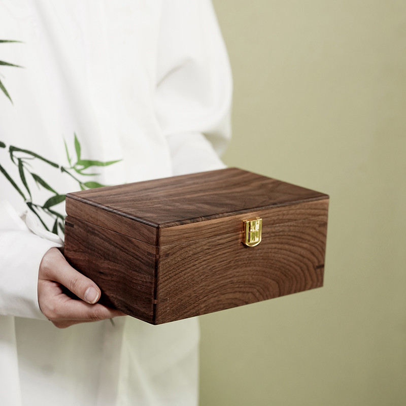 黑胡桃实木桌面收纳盒可拆内隔层储物盒家用复古小茶宠文玩收纳箱