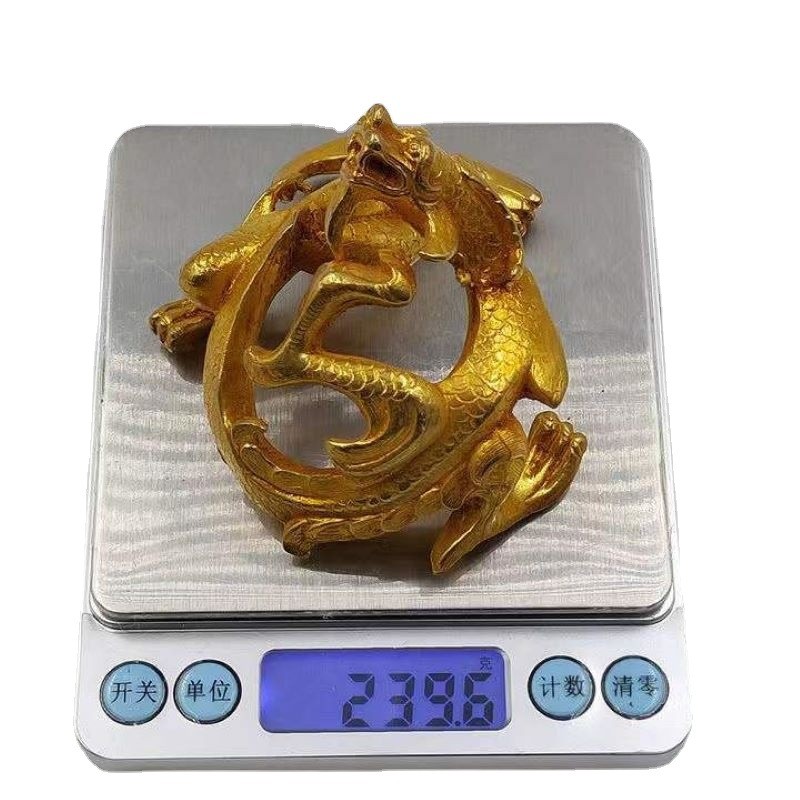 古董古玩批发仿古纯铜文玩鎏金龙立体镂空金龙加厚乡下收藏老物件