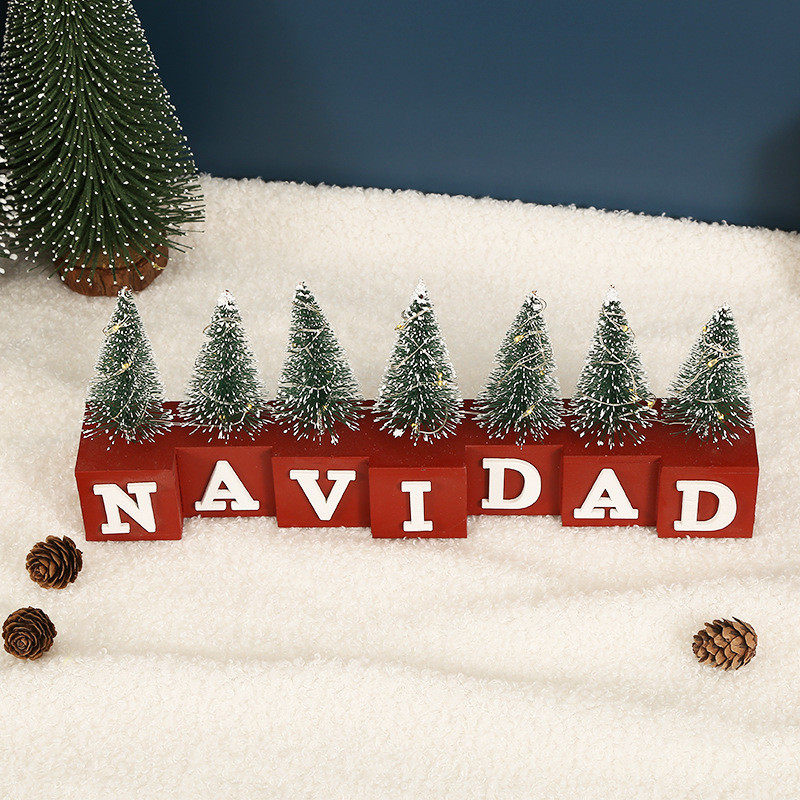 圣诞led工艺品木质发光圣诞树摆件家庭聚会客厅桌面装饰摆件