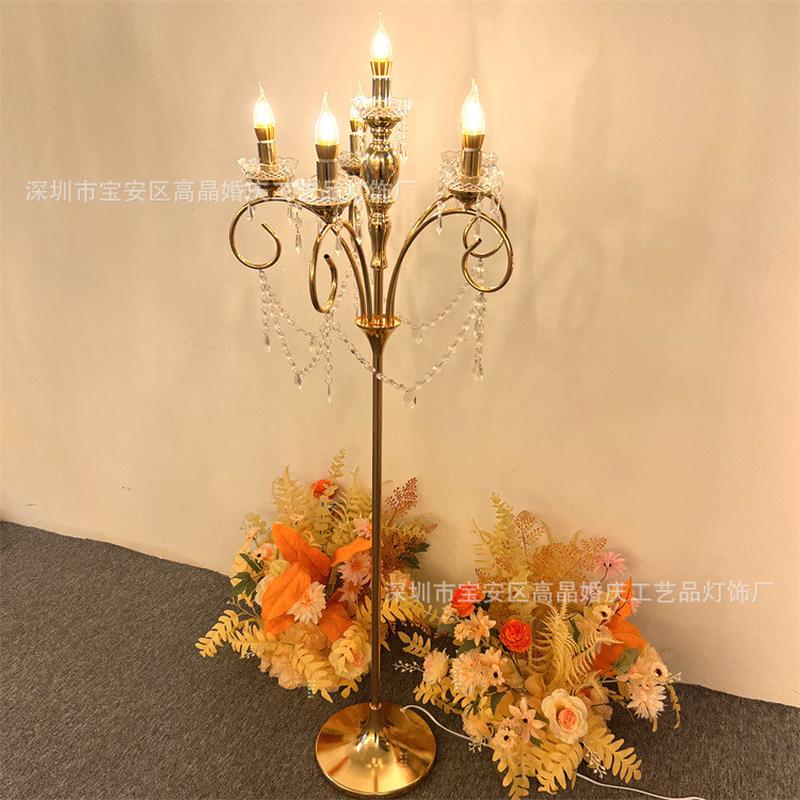 欧式路引灯铁艺婚庆道具亚克力6+1烛台水晶婚礼浪漫灯路引批发