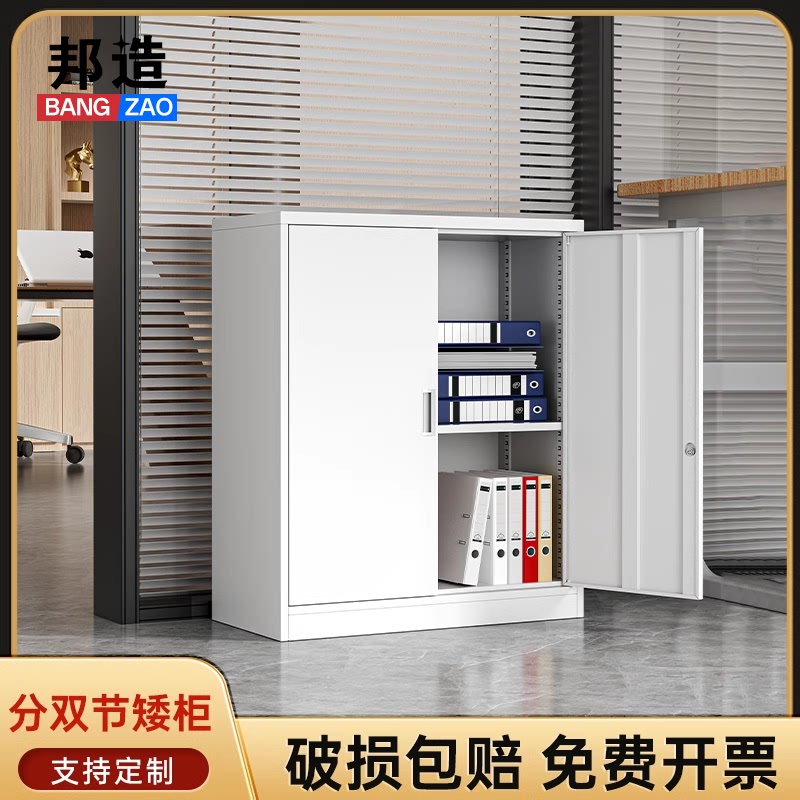 对开门矮柜铁皮柜文件柜办公室资料柜抽屉带锁多层储物柜子工具柜