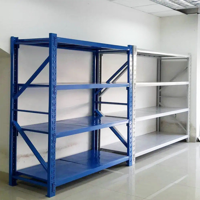 热销蓝色货架多层仓库轻型货架承重强组合货架工厂货架中型仓储货
