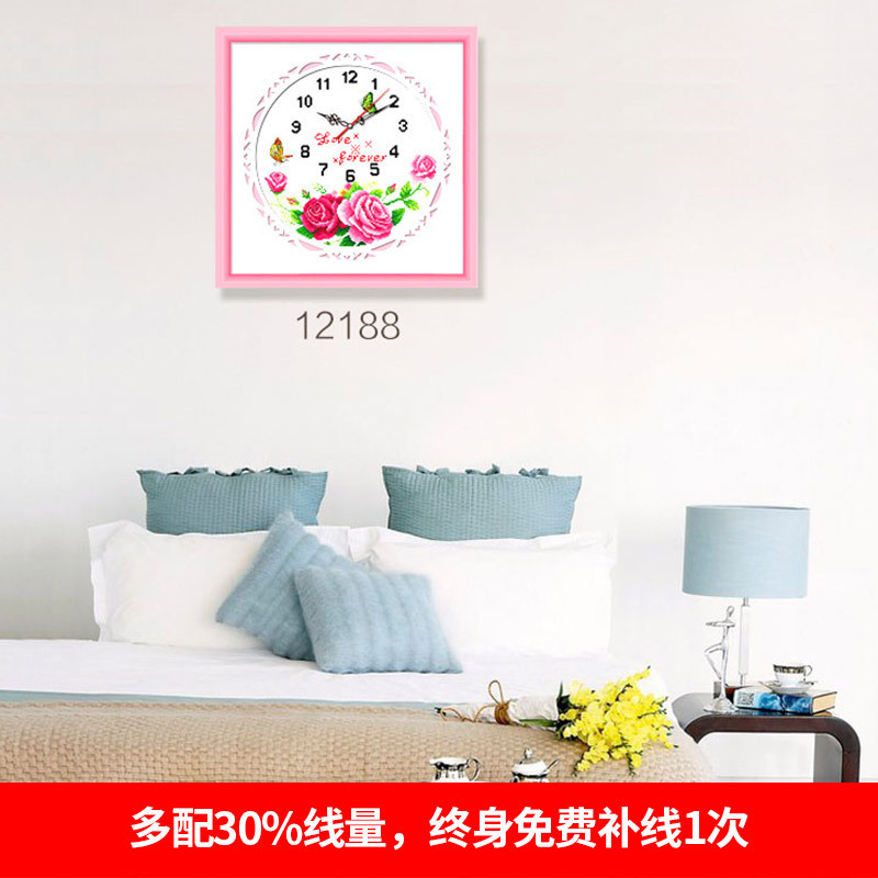 0lwh十字绣新款小件2022线绣钟表小型花卉系列客厅餐厅挂钟简单自