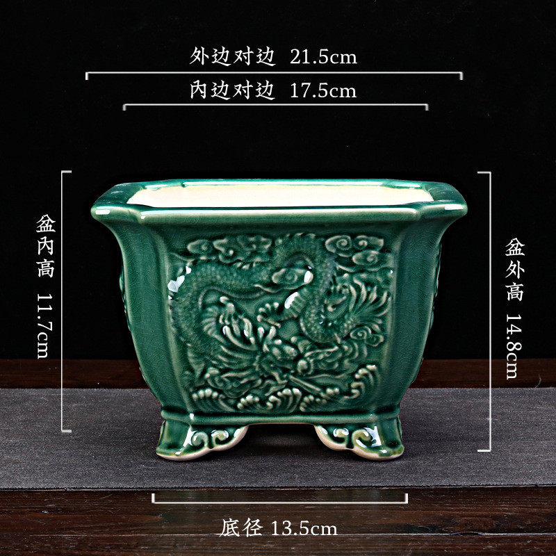 宜兴紫砂花盆上釉绿植刻绘四方长方形桌面蝴蝶兰手工盆景盆栽批发