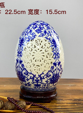 景德镇陶瓷花瓶青花镂空陶瓷花瓶摆件复古小摆件客厅博古架中式