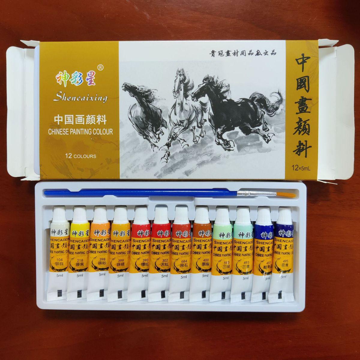 中国画水粉丙烯颜料5ml带笔套装用品批发儿童彩绘天然矿美术厂家