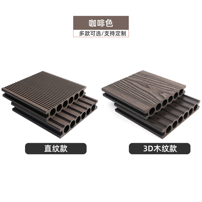 定制塑木地板室内防滑防腐木塑地板公园栈道阳台圆孔直纹塑木地板