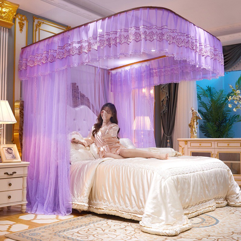 热销cb@导轨蚊帐三开u型轨道宫廷门家用双人不打墙落地双层2米1.8