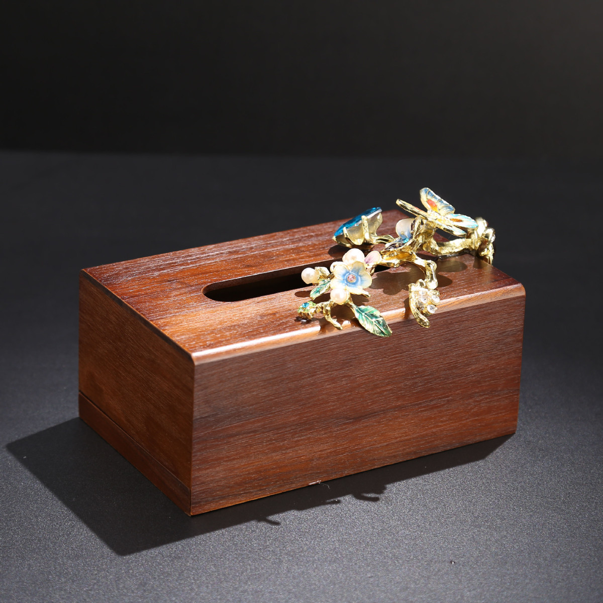 珐琅中式实木纸巾盒家用客厅茶几纸抽盒彩创意餐桌木质抽纸盒摆件