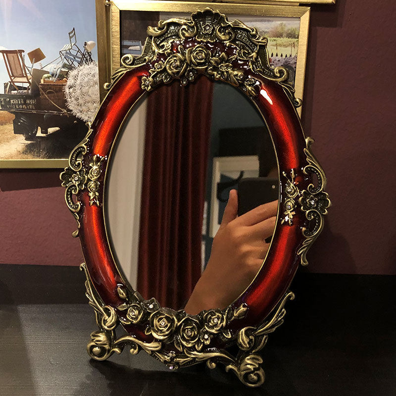 化妆镜结婚镜子高清红色玫瑰新娘陪嫁梳妆镜金属台式结婚礼品镜子,家庭/个人清洁工具,随身化妆镜,淘宝优惠券,粉丝福利购,淘宝优惠卷