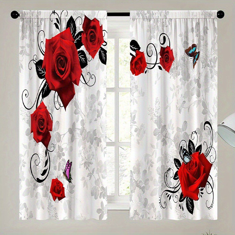 数码加工涤纶玫瑰花加工遮光家用窗帘装饰打孔穿杆挂钩多样式