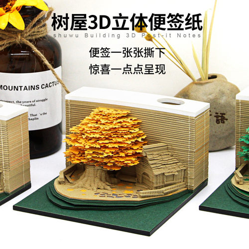 网红创意纸雕复古建筑便利贴文创便签节庆伴手礼设计3d立体礼品
