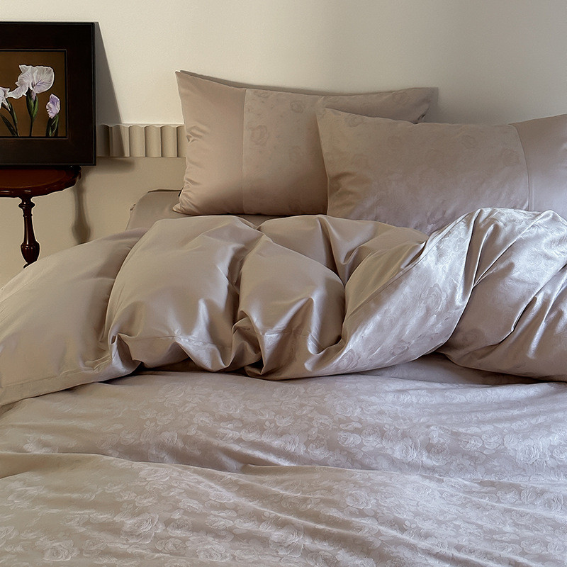 小贵妇轻四件套全棉丨时髦s100长绒棉提花中式300t四季款刺绣被套