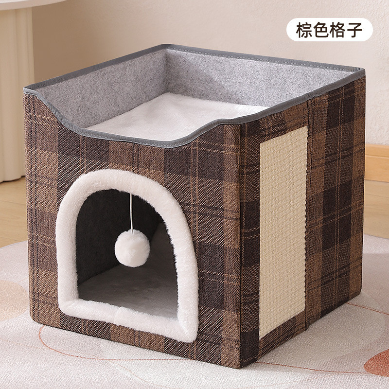 宠物用品格子猫窝可折叠猫抓板猫房子别墅带收纳保暖猫窝批发